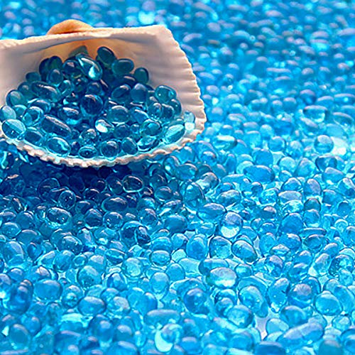 WAYBER Glass Stones, 1Lb/460g Irregular Sea Glass Pebbles Non-Toxic Artificial Crystal Gemstones for Aquarium Turtle Tank Vase Filler Terrarium Flowerpot Decoration, Lake Blue - color: Lake Blue