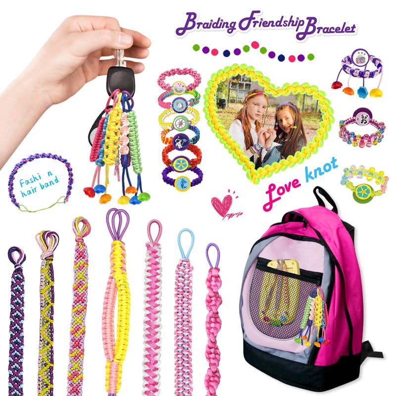 BOLVISEP 2-in-1 Friendship Bracelet Making Kit for Girls Ages 6-12, Arts & Crafts Jewelry Set, DIY String Maker Tool Set with Charm & Stickers, Creative Activity, Best Girls Birthday Gift Kits