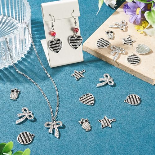 Craftdady Crystal Rhinestone Pendants Butterfly Heart Rhombus Bowknot Earring Charms Alloy Enamel Metal Pendants Light Gold Bracelet Charms for DIY Craft Necklace Jewelry Making - color: Platinum 5 Styles