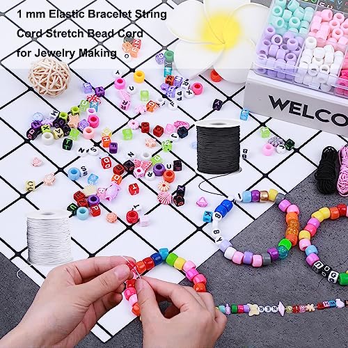 Elastic Cord for Bracelets, 2 Rolls 1 mm 330 Feet Sturdy Bracelet String, Stretchy Elastic String for Jewelry Making, Necklaces, Beading - size: Black+White