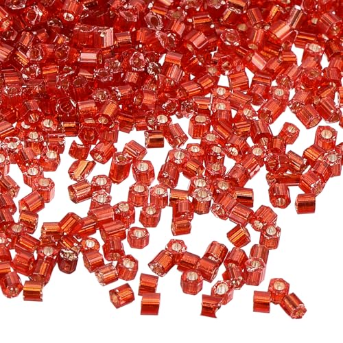uxcell 1400Pcs Glass Bugle Beads, 1.5x1.5mm Tube Mini Loose Glass Seed Spacer Bead for DIY Earrings Necklaces Bracelets Jewelry Making (Silver-Bright Red) - color: Silver-Bright Red, size: 1.5x1.5mm