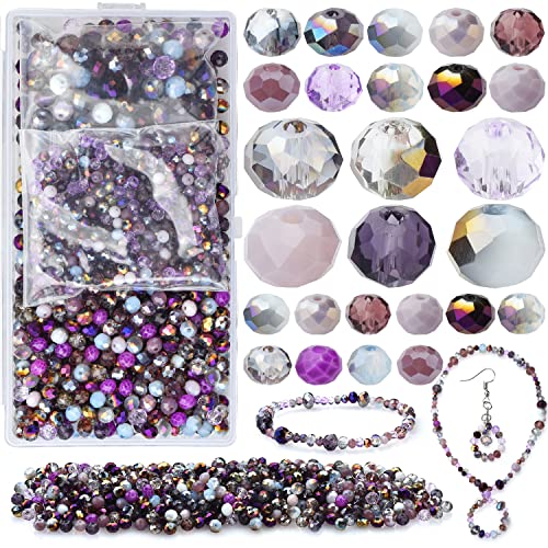 1000pcs 4/6/8mm Purple Color Briolette Crystal Glass Beads for Jewelry Making Supply,Round Rondelle Faceted Spacer Beads,Crystal Beads for Bracelets Necklaces DIY Crafts - color: Purple