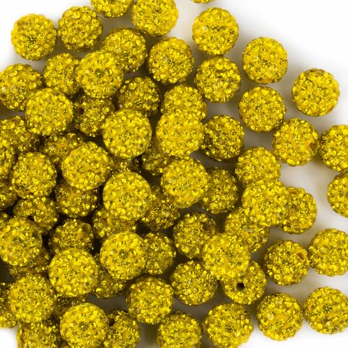 10mm Clay Rhinestone Beads for Bracelets, 100 Pcs Sparkle Crystal Beads for Jewelry Making, Glitter Round Shamballa Disco Ball Design for DIY Crafts Necklace Earrings Decoration (Citrine) - color: Citrine