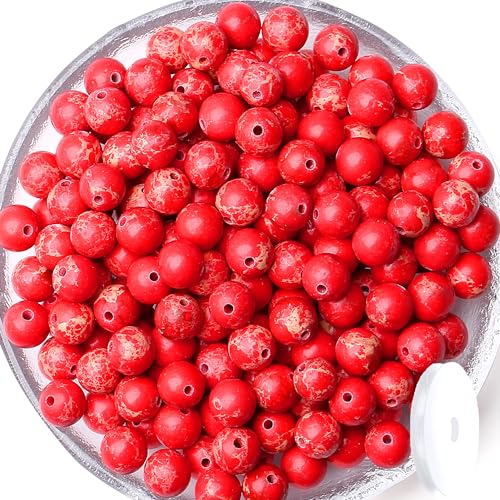QINJIEJIE 60PCS Red Imperial Jasper Beads 8mm Stone Beads Round Loose Gemstone Bead for Bracelet Beading Crystal Jewelry Making DIY Necklace Earrings 0.32" - color: Red Imperial Jasper, size: 60PCS