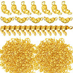 1500 Pieces Beads Tips Knot Covers Clamshell Crimp Tips Beads Set Calotte Ends Knot Covers Fold-Over Bead Covers for Jewelry Making DIY Bracelet Necklaces(Gold) - color: Gold