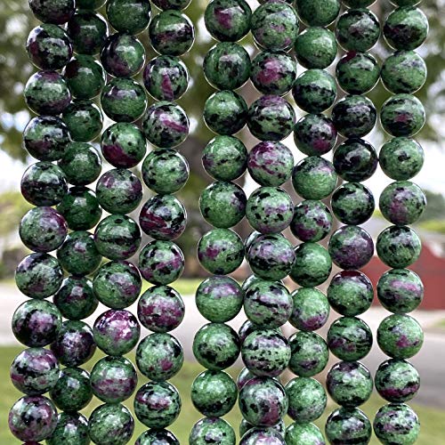 ABCGEMS Tanzania Darkest Ruby in Zoisite Beads - AAA (Occasional Red Ruby Inclusions & Intense Green Zoisite) Healing Energy DIY Jewelry Making Smooth Round 10mm - color: Ruby Zoisite (From Tanzania)