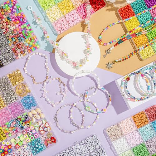 Goldwise Friendship Bracelet Kit, 16000 pcs with Seed Beads (2/3/4mm), Clay Beads, 7 Styles Letter Beads (A-Z), Variety of Charms, DIY Jewelry Making Crafts - size: 6 BOXES