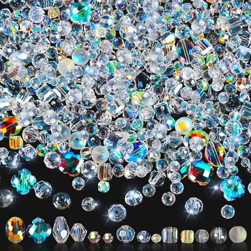 636Pcs Glass Beads for Jewelry Making, Assorted Crystal Beads with Loose Beads for Bracelet Earring Necklace Suncatchers DIY Crafts Jewelry Making Valentine's Day Birthday Gift, AB Color - color: AB Color Crystal Beads, size: 636pcs