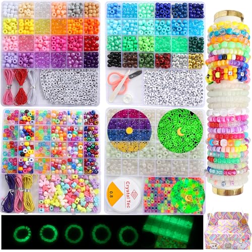 2500 PCS Pony Beads Jewelry Making Kit – 96 Colors, UV Color Changing & Glow Alphabet Beads, Heart Bow Crystal String, Tools, Gift Box for DIY Bracelets, Necklaces - color: Style A