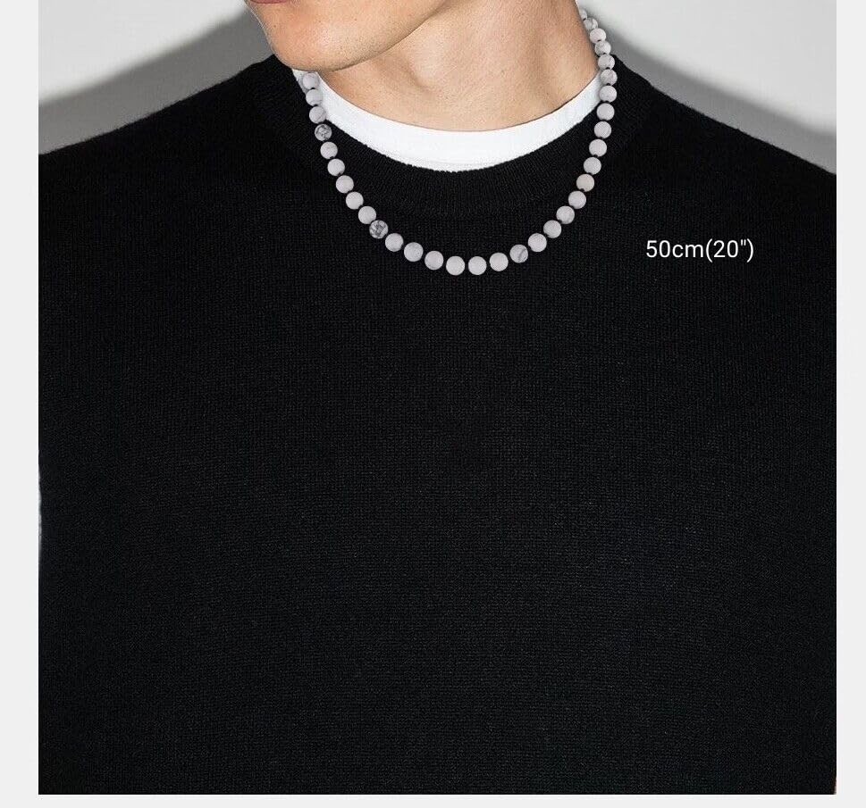 GAVU Hand-knotted Men's Beaded Necklace, Crystal Necklace for Men - color: Howlite, size: 24"