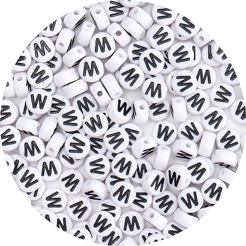 100Pcs Letter Beads 4x7mm White Round Acrylic Alphabet Beads Letter W Beads for Jewelry Making DIY Bracelets Necklaces Key Chains - color: W 100Pcs