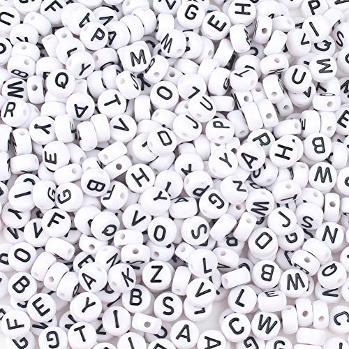 Song Xi 1200pcs White Round Acrylic Alphabet Beads - Black Letter Beads 4x7mm for Bracelets and Jewelry Making Key Chains - color: 1200pcs white black letter