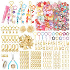 Ecoofor 364 Pcs Keychain Making Kit for Kids & Adults – Includes 20 Keychain Clips, 25 Extender Chains, 136 Charms, Beading Accessories, Jewelry Pliers – DIY Bag Charms & Jewelry Craft Kit Supplies - color: 5 Styles Essential Set