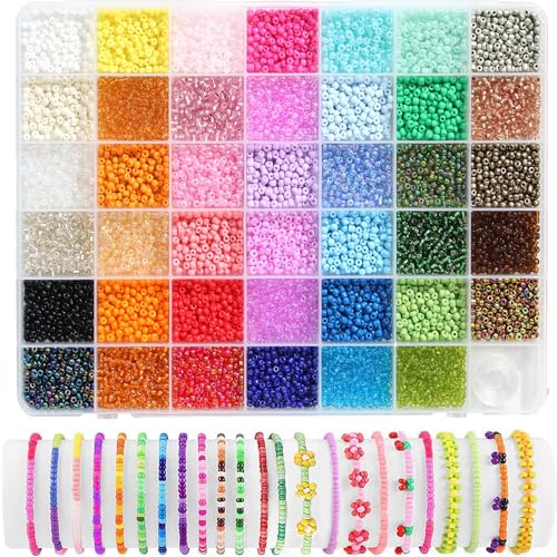 41 Colors Pony Beads, BetterJonny 3mm Glass Seed Beads with String Colorful Small Rainbow Bead with Storage Box for DIY Jewelry Bracelet Necklace Craft Making - color: Color B