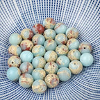 Natural Stone 6 Colors Sea Sediment Imperial Jasper Round Loose Beads for Jewelry Making (6mm, Water Blue)