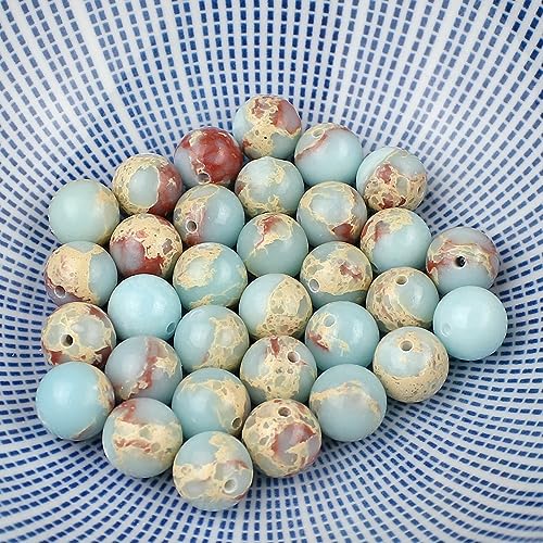 Natural Stone 6 Colors Sea Sediment Imperial Jasper Round Loose Beads for Jewelry Making (6mm, Water Blue)