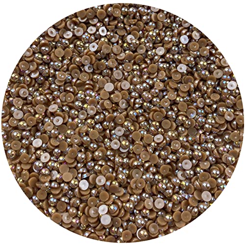 2000pcs 3mm Half Pearl for Crafts Flatback Round Half Pearl Beads for Jewelry Making Nail Art Scrapbook Craft Wedding Dress Decoration(Coffee AB) - color: Coffee AB, size: 3mm