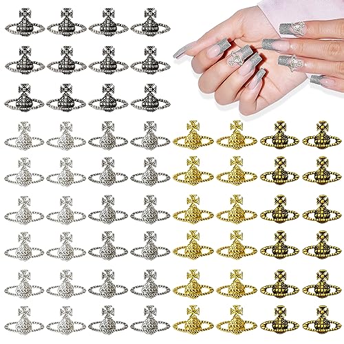60 Pcs Planet Nail Charms, CYHYII 3D Y2K Nail Art Charms Metal Punk Vintage Saturn Shape Nail Accessories for Women Girls Nail Art Design DIY Craft Crystals Jewelry(5 Colors) - color: Planet Nail Charms