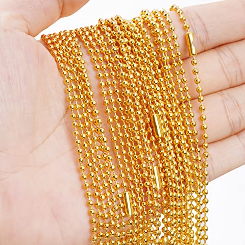 SUMERSHA 30pcs Ball Bead Chain, 24 inches Gold Plated Metal Ball Necklace 2.4mm Bead Adjustable Pull Chain Extension with Matching Connector Jewelry Findings