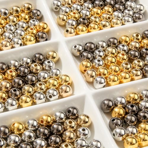 10mm Acrylic Beads 400pcs Golden&Silver&Grey Bead Round Bubble Beads for DIY Craft Jewelry Necklace Making (Golden&Silver&Grey) - color: golden&silver&grey