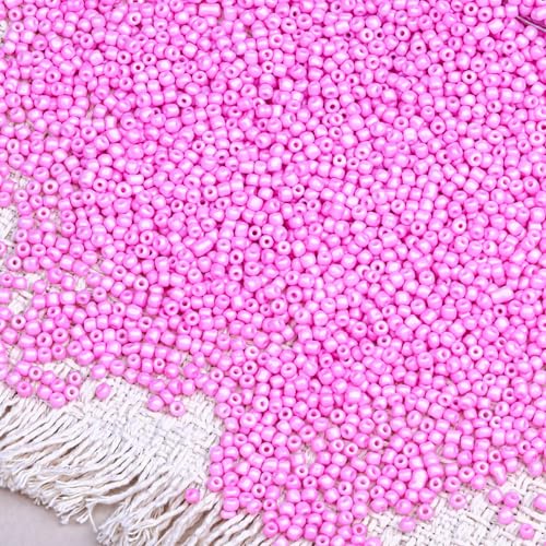 2000pcs Glass Seed Beads Bulk, 4mm 6/0 Mini Pony Spacer Small Individual Color Seed Beads for DIY Bracelet Necklaces Wrist Jewelry Making, Pink - color: Pink