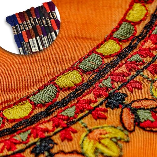 12 Skeins 6 Strands Hand Variegated Embroidery Floss Gradient Cross Stitch Thread Polyester Friendship Bracelet String Yarn Bracelets Threads Bulk for Sewing Knitting Craft Crochet Stitching - color: Dark Color