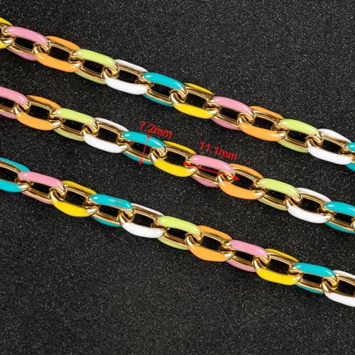 UMAOKANG 2 Yard Gold Plated Chain for Jewelry Making Stainless Steel Chains Bulk Colorful Enamel Paperclip Chain Roll with Jump Rings and Lobster Clasps - color: Light Colorful