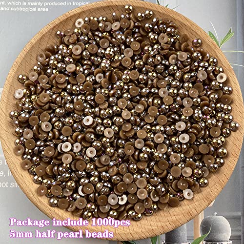 1000pcs 5mm Half Pearl Beads Flatback Pearl Beads Half Round Plastic Pearls for Crafts Scrapbooking Embellishment Nail Art(Coffee AB) - color: Coffee AB, size: 5mm