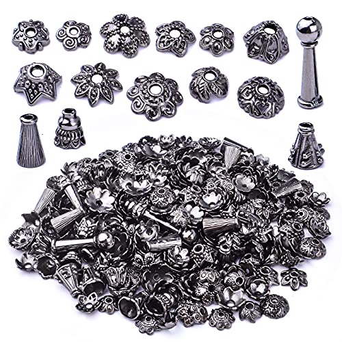 BronaGrand 100 Gram Gun Black Flower Bead Caps Tibetan Alloy Mixed Styles Spacer Beads Caps End Caps Craft Supplies for DIY Earrings Bracelet Necklace Jewelry Making Accessories - color: Gun Black