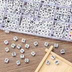 Acrylic Letter Beads 4mm Flat Round, 6mm Square - Beads for Making Friendship Bracelet or Necklace (Square White Plus Black) - color: Square White Plus Black