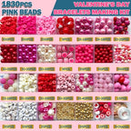 1800PCS+ Valentine’s Day Beads for Bracelets Jewelry Making Set, Pink Red Polymer Clay Beads Assorted Pearl Acrylic Heart Bead Letter Spacer Flower Bead and Heart Charms for Necklace Bracelets Making