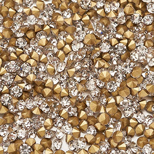 Fashewelry 2mm Pointed Back Clear Glass Rhinestone 1440Pcs Faceted Diamond Loose Stone with Golden Back Mini Crystal Diamante Gems for Nail Art Craft Replacing Jewelry - color: Clear, Golden Back, size: 2mm-glass