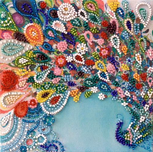 Wizardi Mini Bead Embroidery kit - Colored Tail. Colorful Beads, Beading Needles. DIY Kit. Embroidery for Beginners. Home Decor. AM-187 Abris Art - color: Colored tail