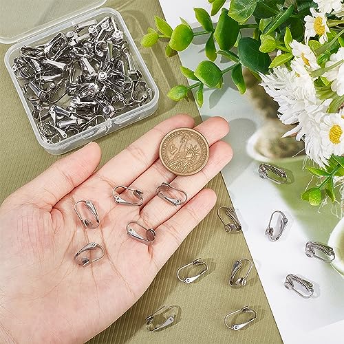 UNICRAFTALE 70Pcs 304 Stainless Steel Clip-on Earring Converter Components Hypoallergenic Round Earring Clip Backs DIY Earring Making for Women Non-Pierced Ears - color: Steel Color