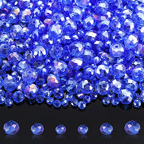 WILLBOND 600 Pcs Crystal Glass Beads for Jewelry Making Bulk Suncatcher Faceted Rondelle Loose Gemstone for Valentine's Day, Irish Holiday, Easter Bracelet DIY Crafts 8mm, 6mm, 4mm(Blue AB Color) - color: Blue AB Color