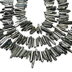 rockcloud Natural Rock Crystal Points Titanium Coated Clear Quartz Sticks Spikes Top Drilled 15 inch Strand,Deep Grey - color: #23-Deep Grey(Small)
