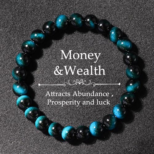 Handmade 8mm Beaded Bracelets For Men Protection Bracelet For Women Chakra Feng Shui Stretchy Handmade Lucky Money Stretchy Crystal Bracelets Best Gifts - color: Simulated Blue Tiger