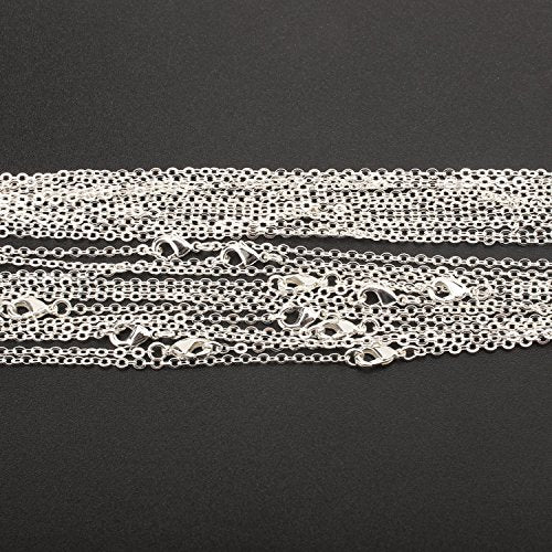 Wholesale 12 PCS Silver Plated Solid Brass Fine Flat Cable Chains Bulk for Jewelry Making 18-30 inches (24 Inch(2MM)) - color: Silver, size: 24 inch-0.079 inch