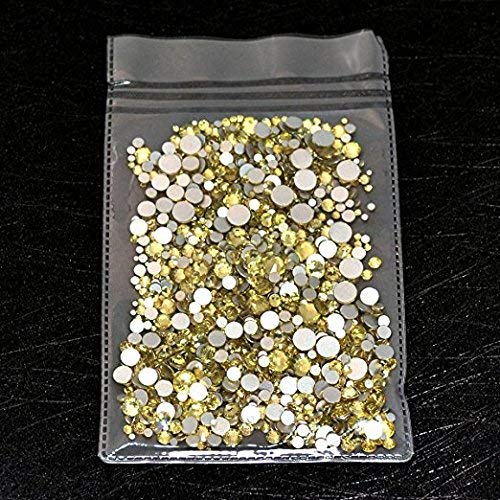 AD Beads 1440 Pieces Mixed Size No Hotfix Glue on Quality Glass Flatback Rhinestones Round Crystal Gems (12 Jonquil) - color: Jonquil 12