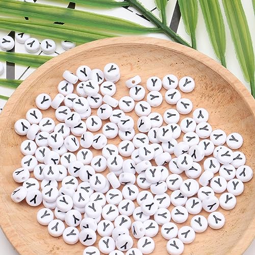 100Pcs Letter Beads - 4x7mm White Round Acrylic Alphabet Beads for Jewelry Making DIY Bracelets, Necklaces & Key Chains - color: Y 100Pcs