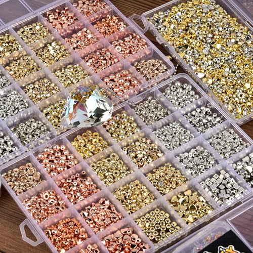 6mm Spacer Beads for Jewelry Making, 3-Color Metallic Mix (Golden, Silvery, Rose Golden) Round Loose Beads, Professional DIY Accessories for Bracelets, Necklaces and Earrings(Three Metallic Colors) - color: Three Metallic Colors