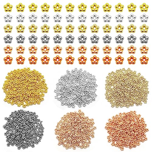1200pcs Assorted Spacer Bead for DIY Crafts,6 Colors Flower Bead Disc Spacer Loose Beads for DIY Jewelry Making,Bracelet Necklace Earring Bracelet Crafts Supplies - color: 1200pcs;Gold,Silver,K gold,White K,Rose Gold,Ancient Red