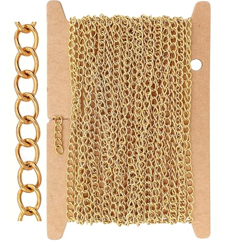 THREENEST 16.4-Feet Width 3mm Stainless Steel Gold Extander Chains, 18K Gold PVD Welded Permanent Cable Craft Tail Curb Chain for Necklace Bracelet Earring Jewelry Making - color: 18K Gold, size: Extender Chains(Width 3mm)