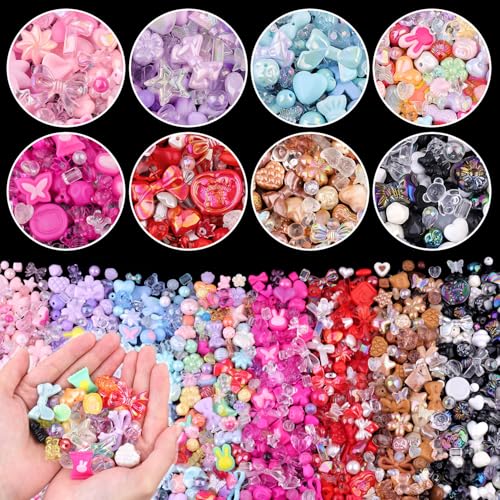 500-550PCS TINKRSTUFF Assorted Acrylic Beads, 8 Colors Mixed Cute Beads for Bracelet Making, Star Bow Flower GummyBear Kawaii Beads, Aesthetic Bead for Necklace Keychain Jewelry Making DIY Phone Charm - color: 8 Color Series-Pink+Blue+Purple+Black+Red+Bro