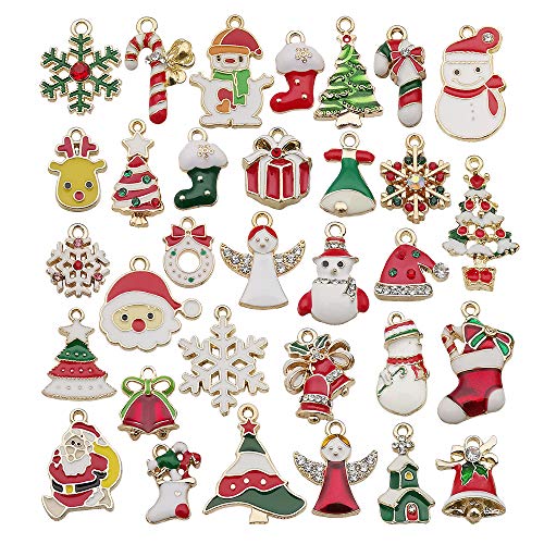 32 Pcs Gold Enamel Christmas Charms for DIY Jewelry Making Necklace Bracelet Earring DIY Christmas Clothes Sewing Bags Decoration Charms (M510) - color: M510-32pcs
