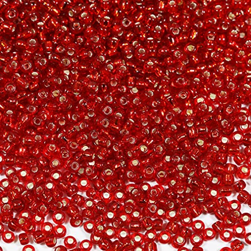 Bala&Fillic Red Sliver Lined Color Size 3mm Seed Beads About 3600pcs/100Grams in Bag, 8/0 Glass Craft Beads for Making Bracelet and Necklace (Sliver Lined Red) - color: Red, size: 3mm