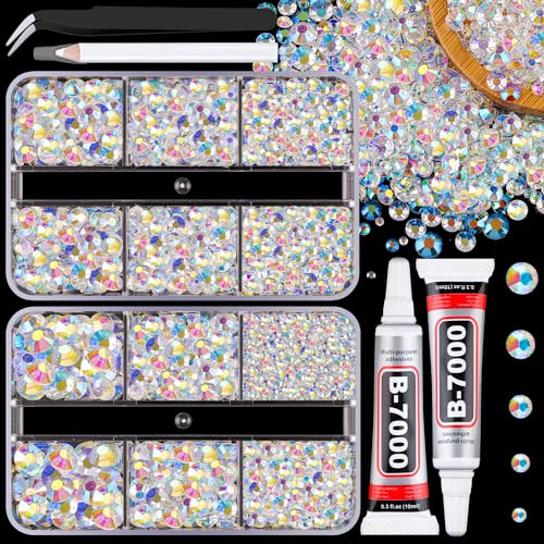 Resin Jelly Rhinestones for Crafting with B7000 Jewelry Glue, 2 Boxes Transparent AB Flatback Crystals with 2Pcs 10ml Glue, Bedazzling Non Hotfix Gems for DIY Tumblers Clothing Shoes Manicure - color: Transparent AB, size: 2 Mini Pack + Glue