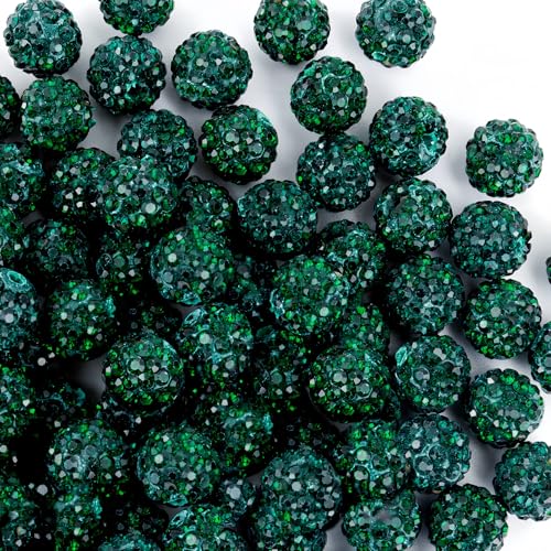10mm Clay Rhinestone Beads for Bracelets, 100 Pcs Sparkle Crystal Beads for Jewelry Making, Glitter Round Shamballa Disco Ball Design for DIY Crafts Necklace Earrings Decoration (Dark Green) - color: Dark Green