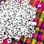 Amaney Vowel Letter Beads E 100pcs 7×4mm White Round Acrylic Black Alphabet for Jewelry Making - color: E