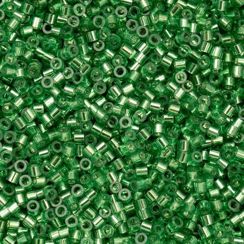 John Bead 25g Cylin Beads Light Green Silver Lined 11/0 Glass Cylindrical Seed Beads for Jewelry Bracelets Necklaces Earrings Making Embroidery - color: Light Green Silver Lined